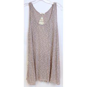 Easel Women's Shirt M Long Tank Top Grey Stretch Ruffle Floral Lace Cut Out Back